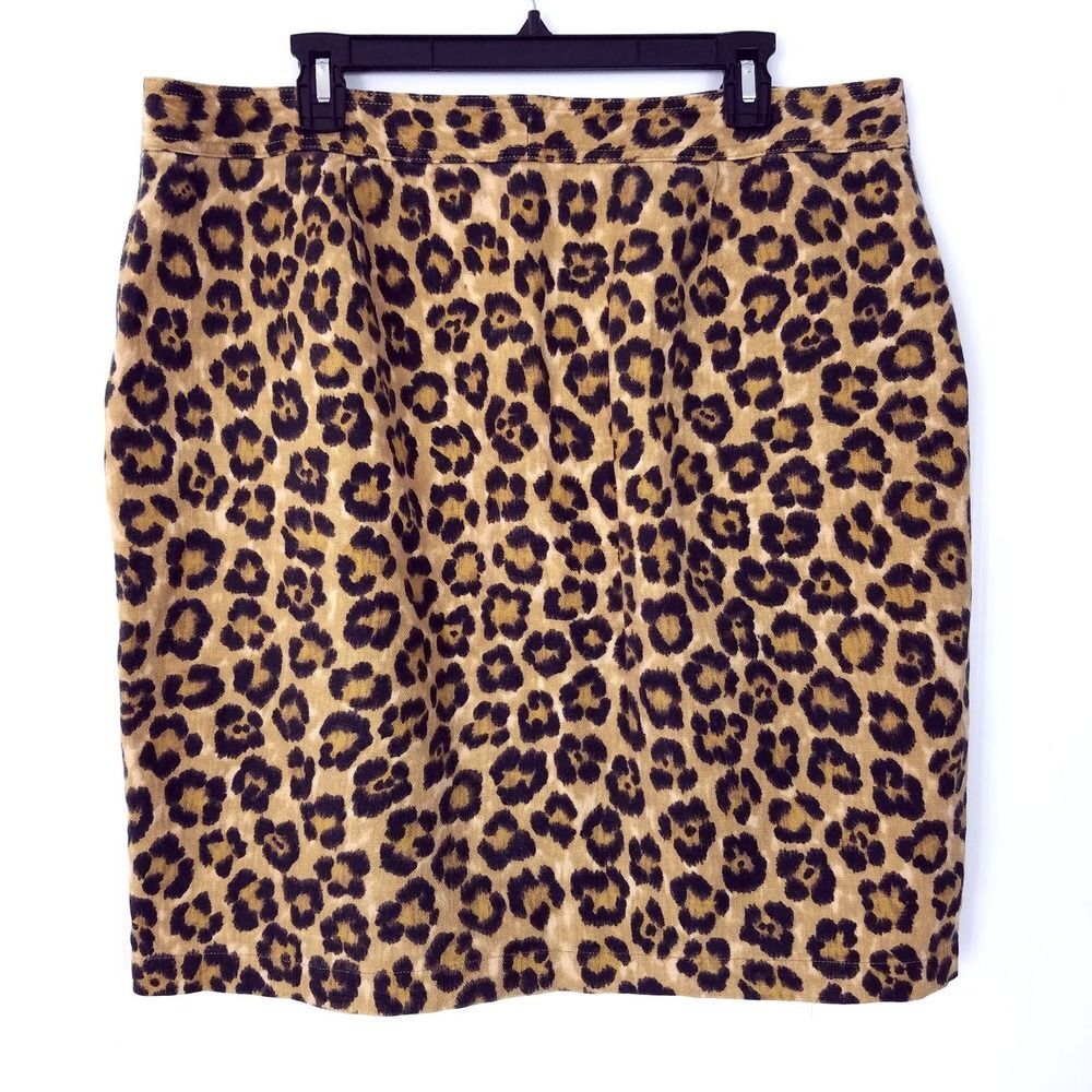Lauren Ralph Lauren Linen Blend Leopard Print Button Front Pencil Skirt Size 16 - Picture 3 of 6
